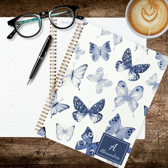 Agenda Mariposa Azul y Blanco Moderna  (Subido por el creador)