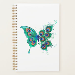 Agenda Mariposa con plumas de pavo real verde