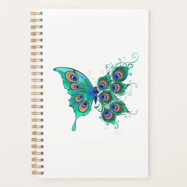 Agenda Mariposa con plumas de pavo real verde (Anverso)