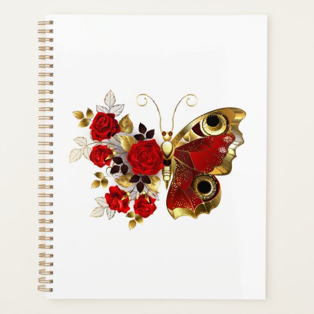 Agenda Mariposa de flor roja con rosas rojas (Anverso)