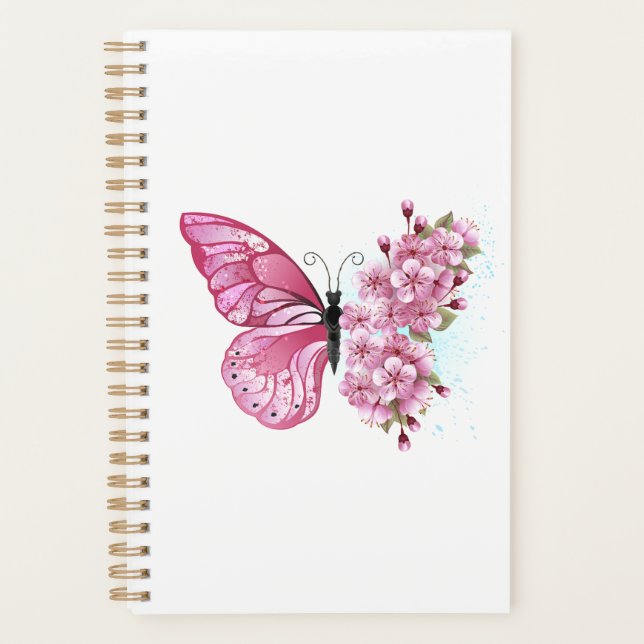 Agenda Mariposa de flores con Sakura rosa (Anverso)
