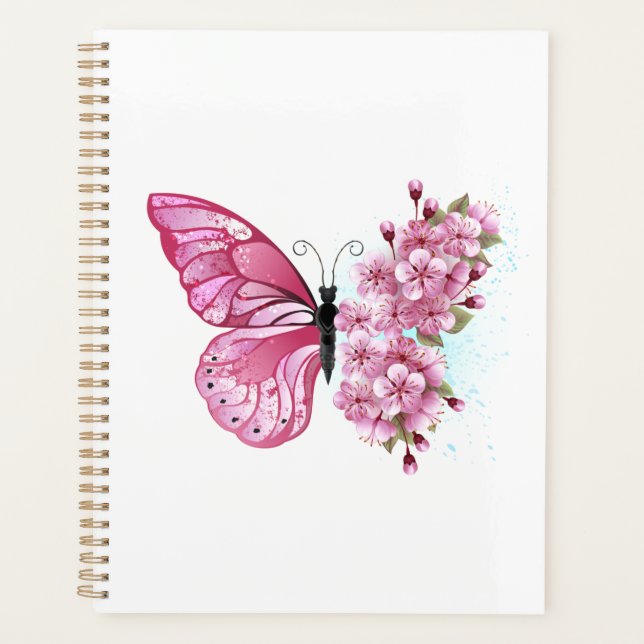 Agenda Mariposa de flores con Sakura rosa (Anverso)