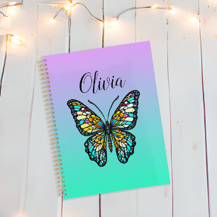 Agenda Mariposa de vidrio manchado colorido personalizada