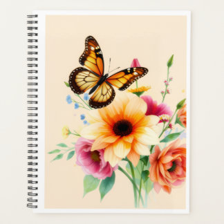 Agenda Mariposa Monarca en Acuarela y Spiral Floral No