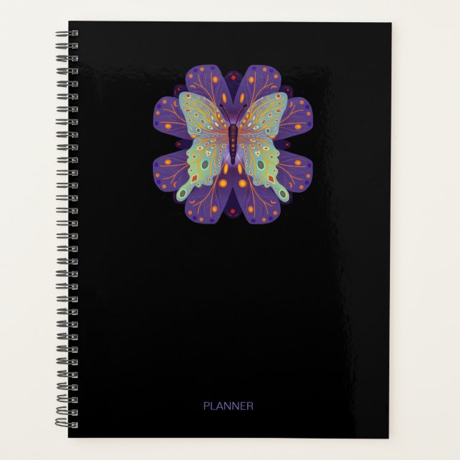 Agenda Mariposa morada en negro - 8,5" X 11" (Anverso)