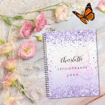 Agenda Mariposa violeta purpurina 2024<br><div class="desc">Fondo violeta y blanco degradado decorado con purpurina falso violeta,  chispas y una gran mariposa. Personalice y agregue un nombre,  título y año.</div>