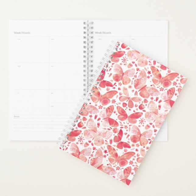 Agenda Mariposas Acuarela Coral Rosa (Demostración)