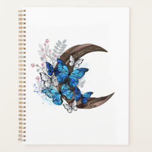 Agenda Mariposas azules sobre la media luna de madera