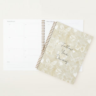 Agenda Mariposas Corazones Blancos Crema Romántica
