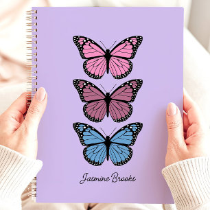Agenda Mariposas de colores Nombre personalizado púrpura