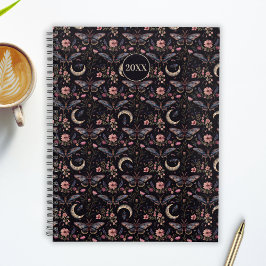 Agenda Mariposas Elegantes Flores y Lunas Patrón Místico