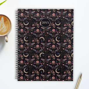 Agenda Mariposas Elegantes Flores y Lunas Patrón Místico