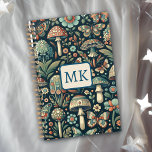 Agenda Mariposas, hongos y follaje de color vintage<br><div class="desc">Un bonito monogramado Planner para sus citas,  fechas,  cumpleaños y necesidades de toma de notas! Un ilustracion ai en una casa de campo de color acuático con hongos,  flores,  mariposas y follaje.</div>