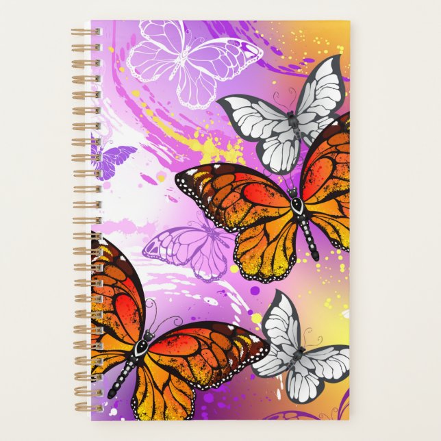Agenda Mariposas monarcas en fondo morado (Anverso)