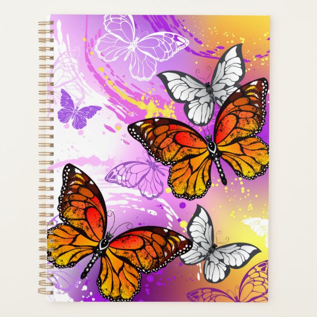 Agenda Mariposas monarcas en fondo morado (Anverso)