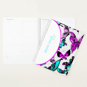 Agenda Mariposas moradas y azul verdoso personalizadas