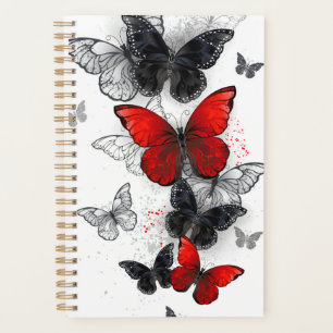 Agenda Mariposas Morpho voladoras negras y rojas