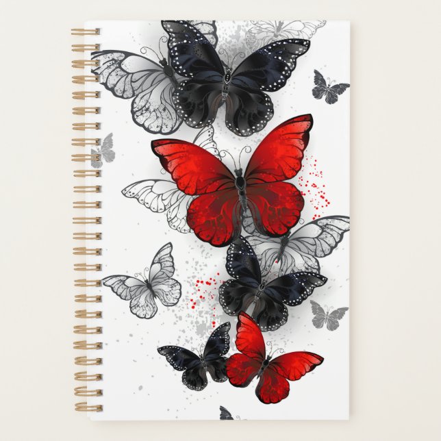 Agenda Mariposas Morpho voladoras negras y rojas (Anverso)