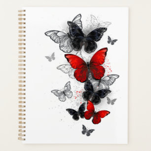 Agenda Mariposas Morpho voladoras negras y rojas