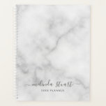 Agenda Mármol blanco de guión moderno profesional<br><div class="desc">Profesional Modern Planner con nombre en estilo de letra de escritura moderno gris con texto personalizado en sans modernos grises serif estilo de fuente sobre fondo de mármol blanco.</div>