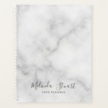 Agenda Mármol blanco de guión moderno profesional<br><div class="desc">Profesional Modern Planner con nombre en estilo de letra de escritura moderno gris con texto personalizado en sans modernos grises serif estilo de fuente sobre fondo de mármol blanco.</div>