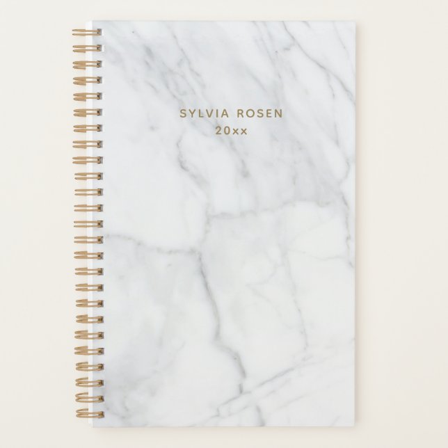 Agenda Mármol blanco gris moderno personalizado (Anverso)
