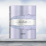 Agenda Mármol de ágata de plata violeta nombre 2025<br><div class="desc">Violeta,  lavanda colorida y falso plata y ágata,  estampado de piedra de mármol como fondo. Personaliza y agrega tu nombre. El nombre está escrito con una escritura de estilo con letras a mano moderna.</div>