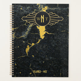Agenda Mármol de oro negro tres letras Monograma Art Deco