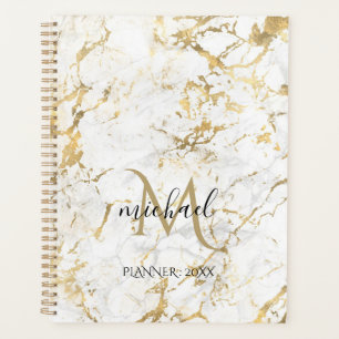 Agenda Mármol dorado y blanco con monograma negro