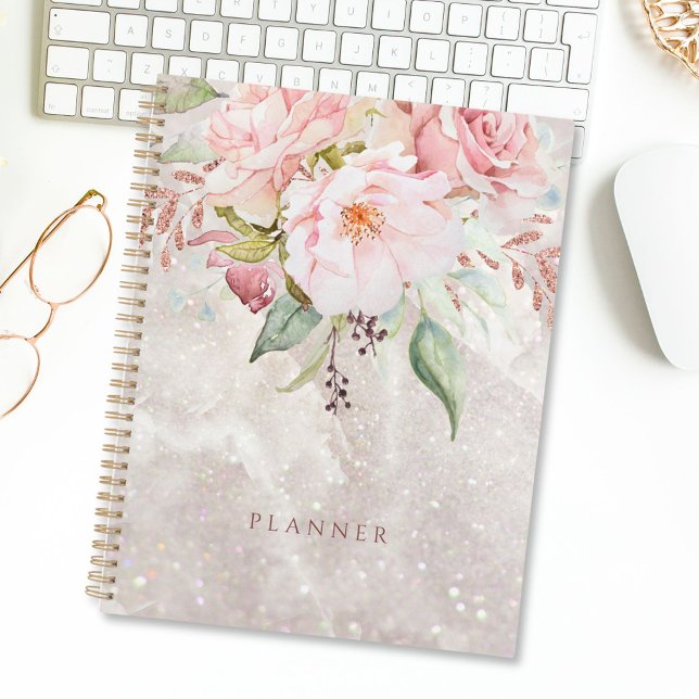 Agenda Mármol floral rosa rosa rosa rosa elegante moderno (In situ)