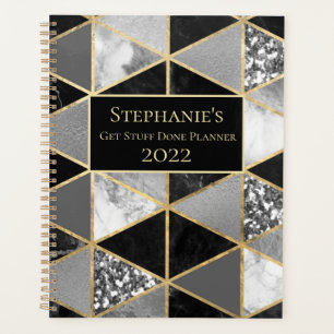 Agenda Mármol geométrico personalizado en negro y blanco