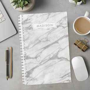 Agenda Mármol Gris y Blanco Nombre Personalizado Personal