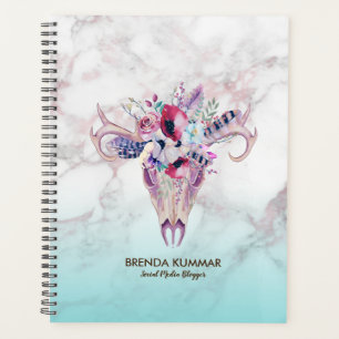 Agenda Mármol moderno Ombre & Floral Boho Skull