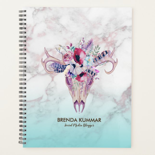 Agenda Mármol moderno Ombre & Floral Boho Skull (Anverso)