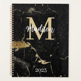 Agenda Mármol negro de oro inicial monograma