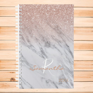 Agenda Mármol Ombre Brillante Rosa Dorado Monograma Anual