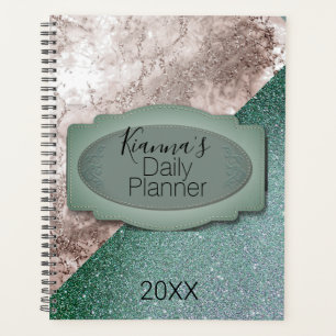 Agenda Mármol rosa personalizado minero verde