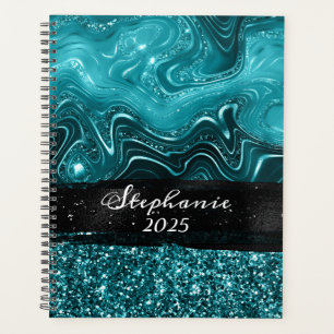 Agenda Mármol Turquesa Brillo Glam Bloque de Color