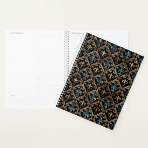 Agenda Mármol y oro de patrón de flor de lis