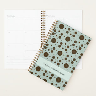 Agenda Marrón oscuro con microfloral en verde salvia