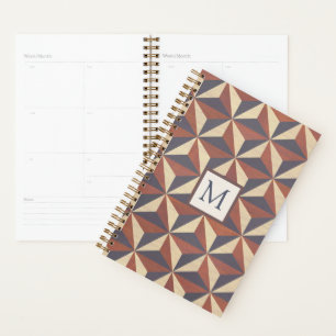 Agenda Marrón y azul marino con elegante monograma geomét