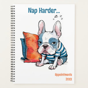 Agenda Mascota de perro francés lindo, animal vestido, Di