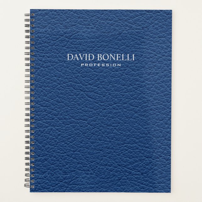 Agenda Masculina de cuero azul personalizada elegante (Anverso)