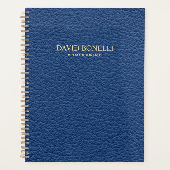 Agenda Masculina de cuero azul personalizada elegante (Anverso)