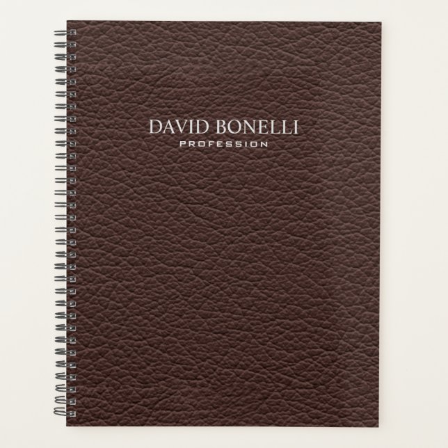 Agenda Masculina de cuero marrón elegante personalizada (Anverso)