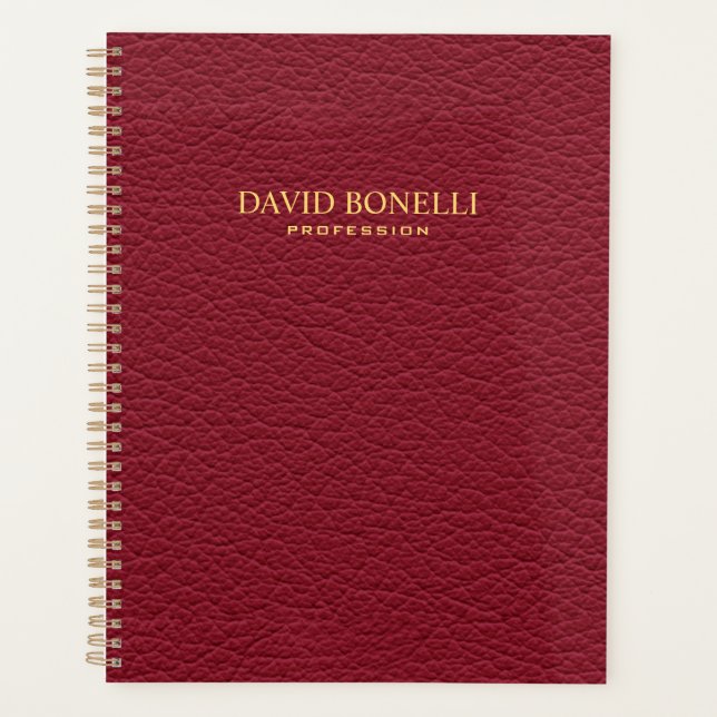 Agenda Masculina de cuero rojo personalizada elegante (Anverso)