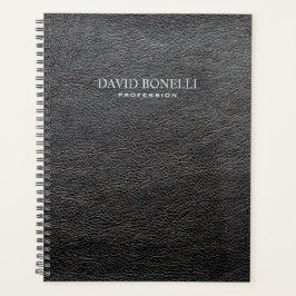 Agenda Masculina elegante de cuero negro personalizada