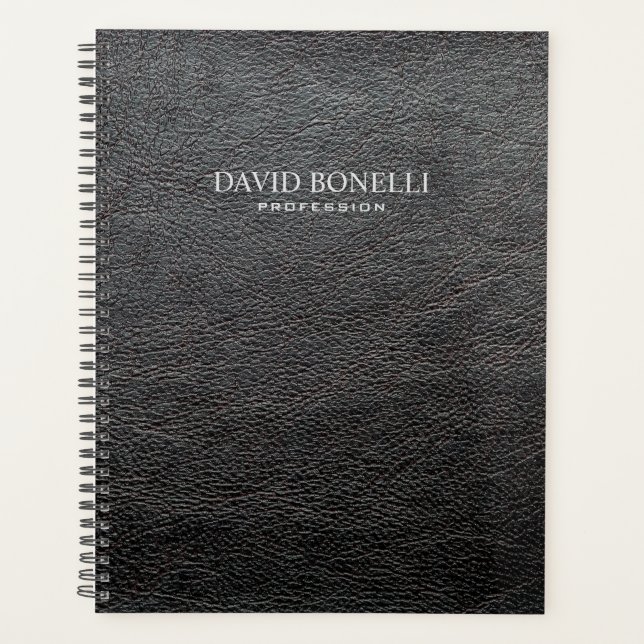 Agenda Masculina elegante de cuero negro personalizada (Anverso)