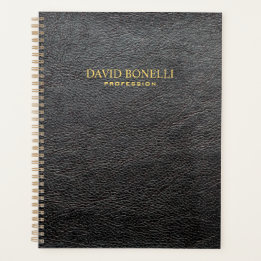 Agenda Masculina elegante de cuero negro personalizada
