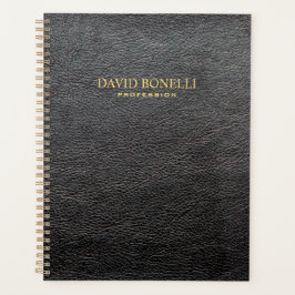 Agenda Masculina elegante de cuero negro personalizada